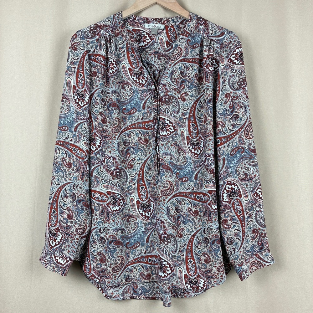 Roz Ali Paisley Blouse L Red Blue Boho Indie Sleaze Artsy Dark Flowy Romantic